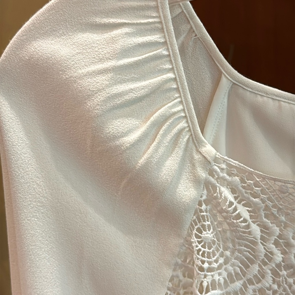 JOIE Ivory Tabara Dress S Lace Inserts Square Neck Long Sleeve Lined Wedding - Picture 9 of 13
